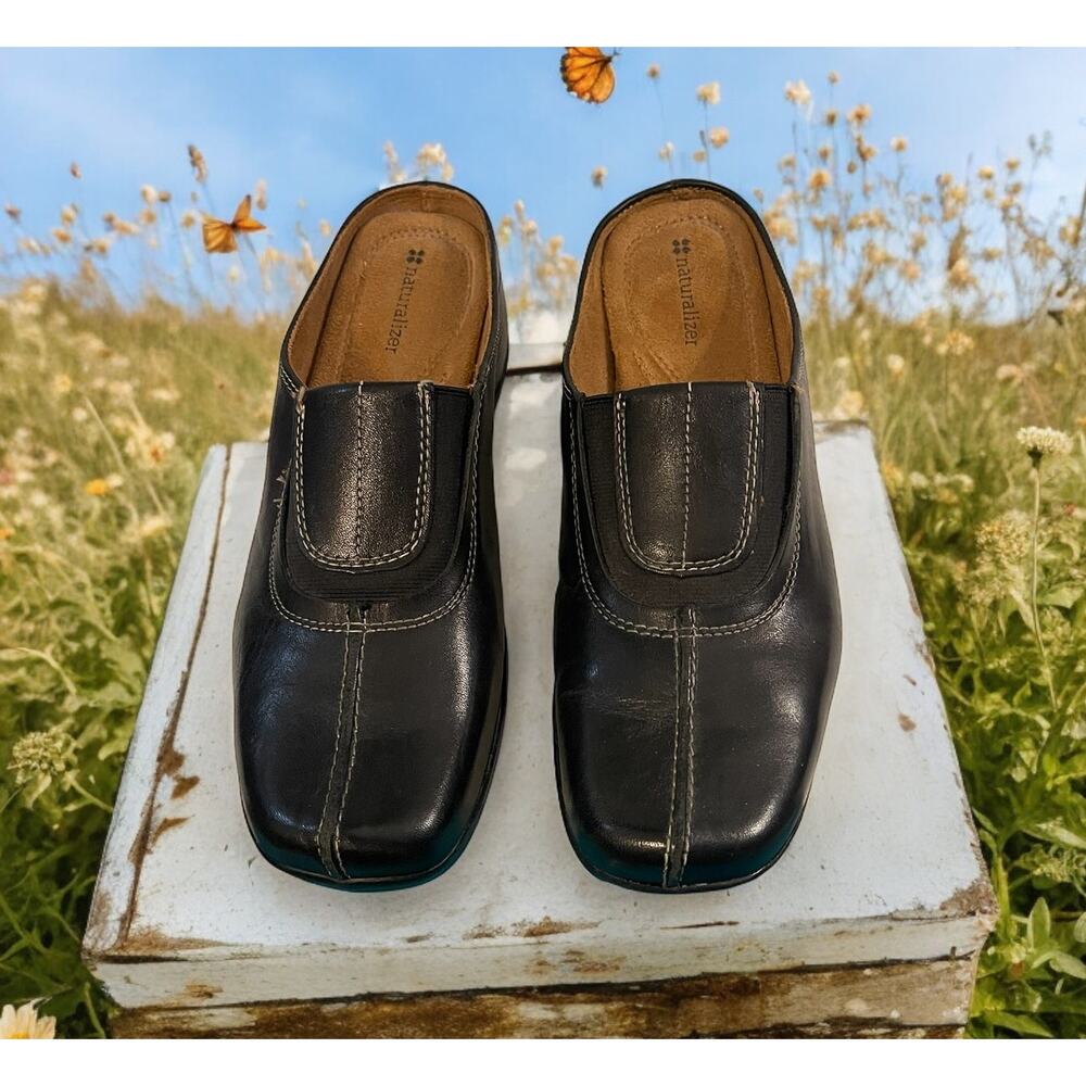 New Naturalizer Shoes Womens 9.5 M Allia Clogs Mules Slip On Black Leather